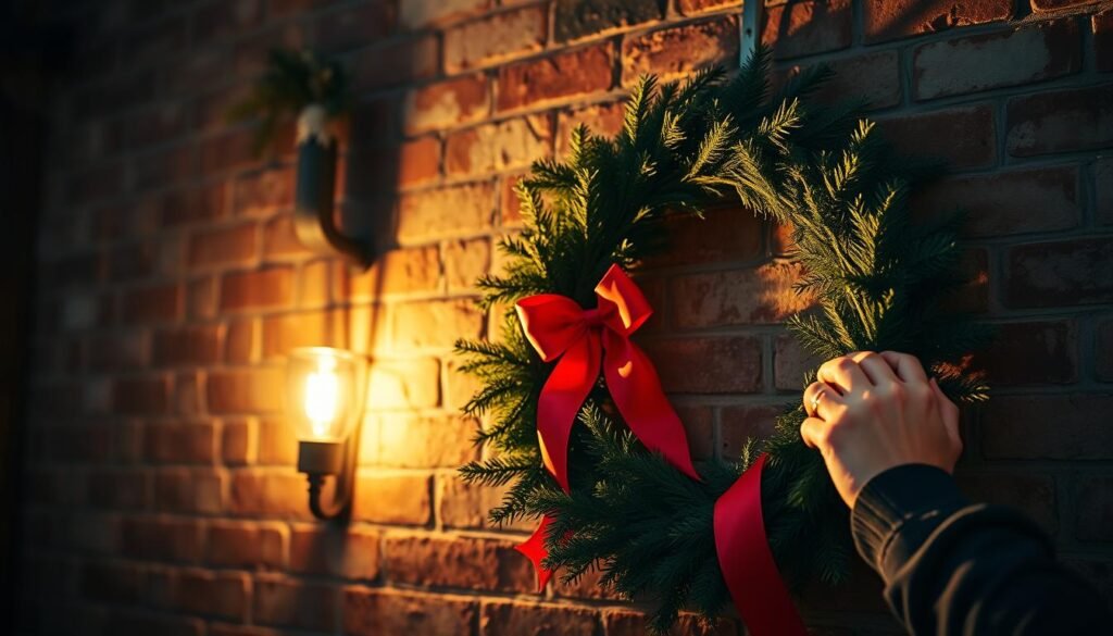 how to hang a wreath on brick