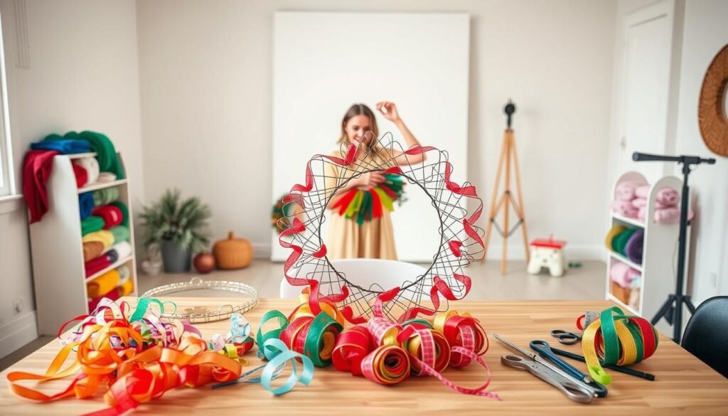 how to make a rolled deco mesh wreath