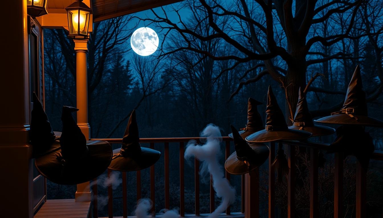 how to hang witch hats on porch