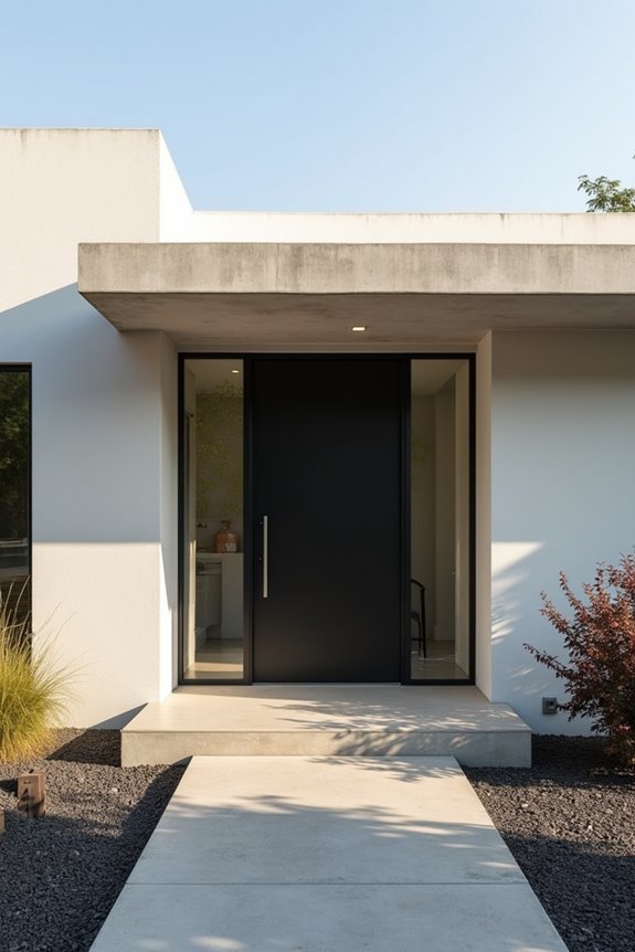 cantilevered concrete entry overhang