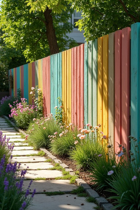 colorful reclaimed pallet fencing
