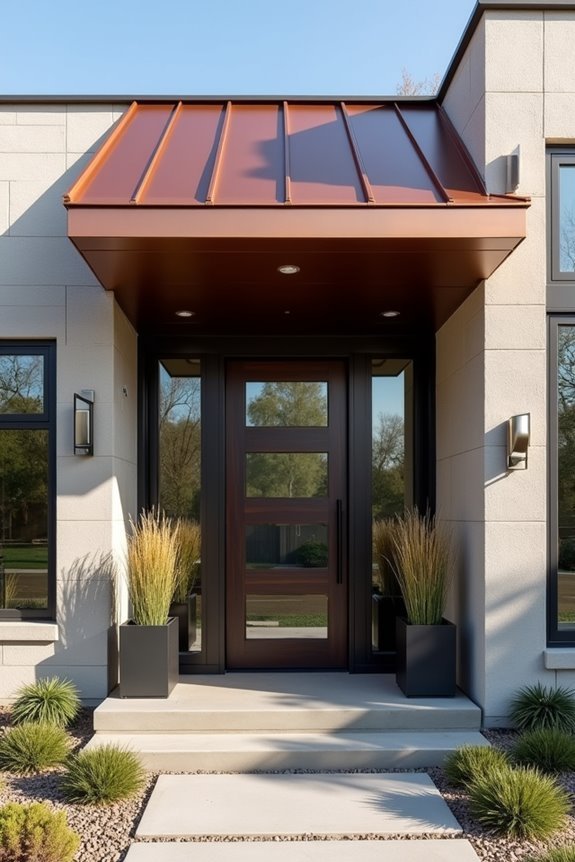contemporary copper awnings installation
