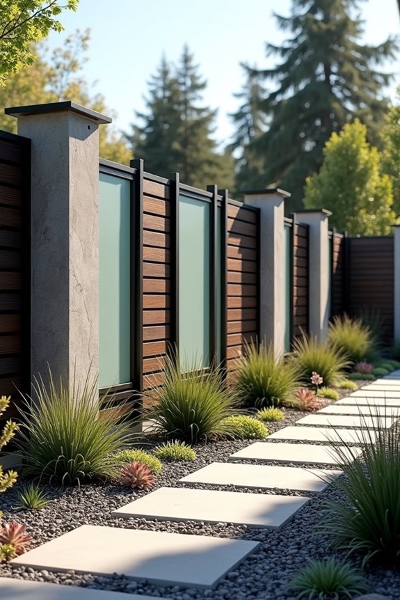 contemporary mixed material fencing