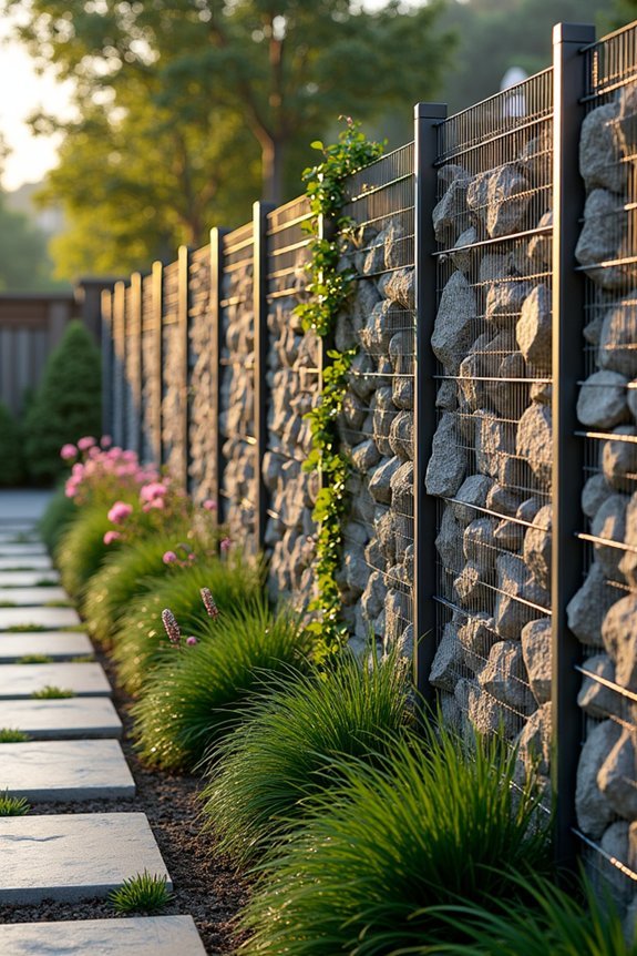 gabion walls with decorative stones