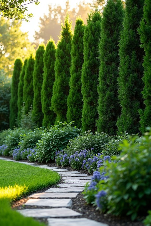 layered evergreen privacy hedges