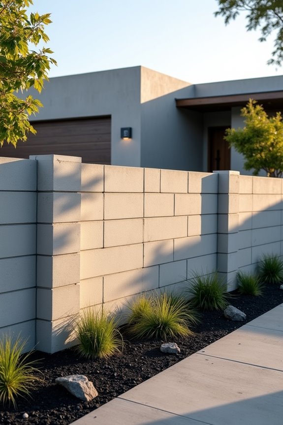 minimalist concrete block fences