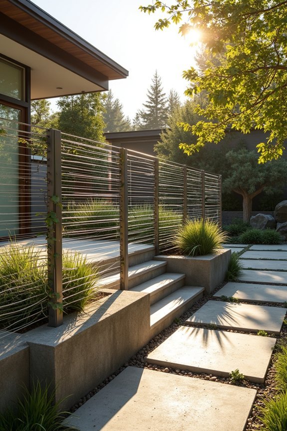 minimalist horizontal cable fencing