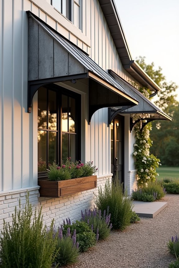 rustic metal window overhangs