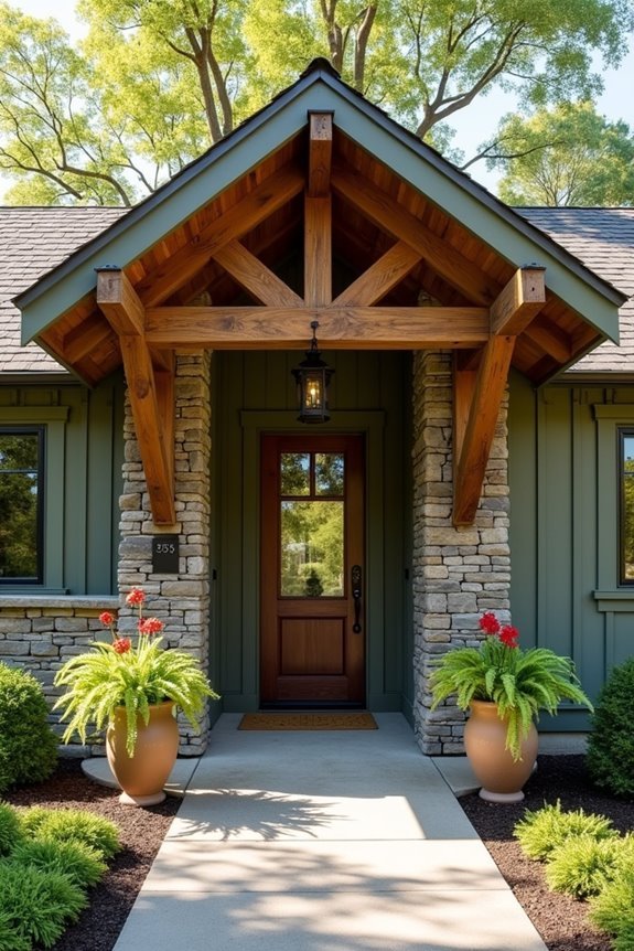 rustic timber beam overhangs