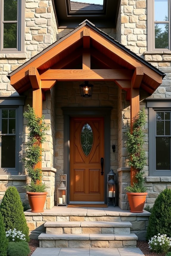 rustic timber entrance awning
