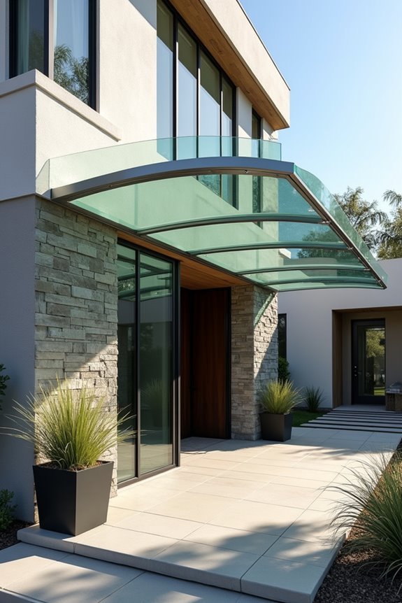 sculptural curved entrance canopies