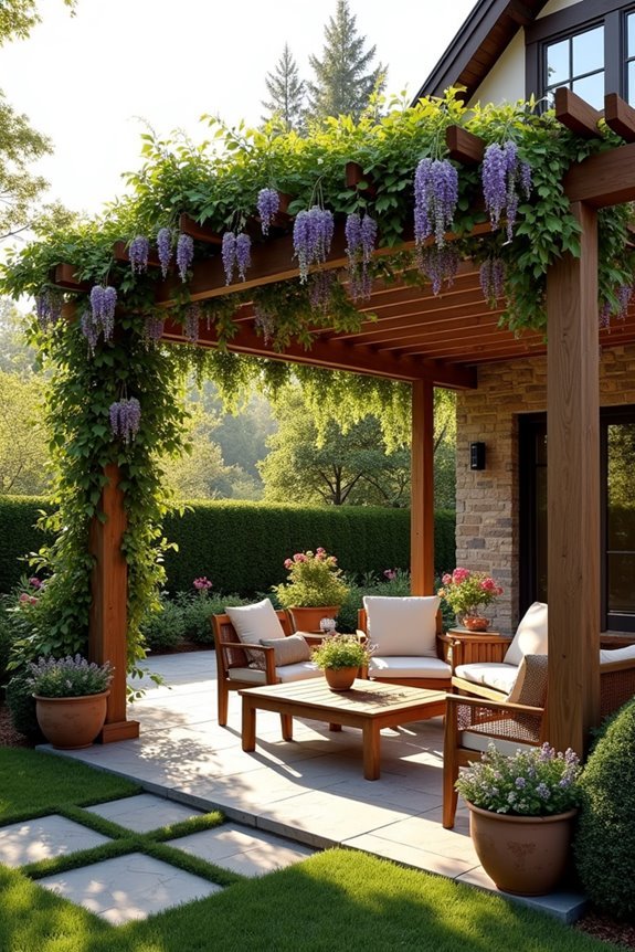 vine covered pergola shade system
