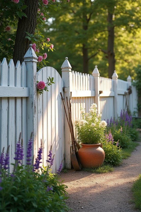 whitewashed cottage style picket fencing